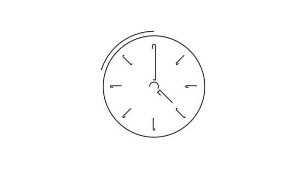 Icono Reloj Línea Negra Aislado Sobre Fondo Blanco Símbolo Tiempo — Vídeos de Stock