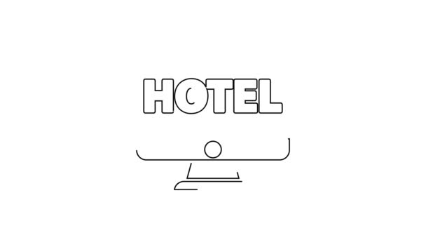 Black Line Online Hotellbokning Ikon Isolerad Vit Bakgrund Online Bokning — Stockvideo