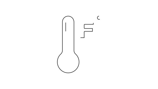 黒い線白い背景に隔離された熱と冷たいアイコンを測定する気象温度計 華氏の温度 4Kビデオモーショングラフィックアニメーション — ストック動画