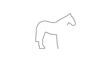 Siyah çizgi at simgesi beyaz arkaplanda izole edildi. Hayvan sembolü. 4K Video hareketli grafik canlandırması.