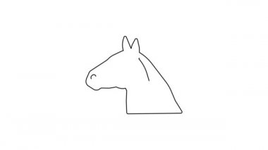 Siyah çizgi at kafası simgesi beyaz arkaplanda izole edildi. Hayvan sembolü. 4K Video hareketli grafik canlandırması.