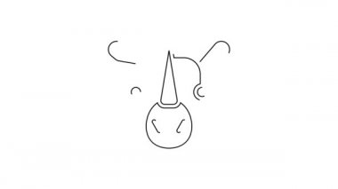 Beyaz arka planda siyah çizgi gergedan simgesi izole edildi. Hayvan sembolü. 4K Video hareketli grafik canlandırması.