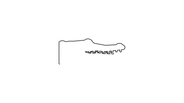 黒い線白い背景に隔離されたワニのアイコン 動物のシンボル 4Kビデオモーショングラフィックアニメーション — ストック動画