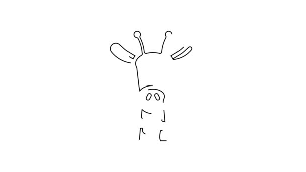 黑线长颈鹿头部图标孤立在白色背景 动物的象征4K视频运动图形动画 — 图库视频影像