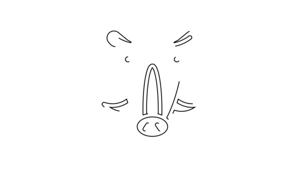 黑线野猪头图标孤立在白色背景 动物的象征4K视频运动图形动画 — 图库视频影像