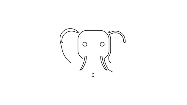 Icono Elefante Línea Negra Aislado Sobre Fondo Blanco Animación Gráfica — Vídeos de Stock