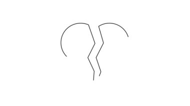 Siyah çizgi, kırık kalp ya da beyaz arka planda izole edilmiş boşanma ikonu. Aşk sembolü. Sevgililer Günü. 4K Video hareketli grafik canlandırması.