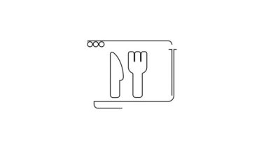 Siyah hat online sipariş ve fast food dağıtım ikonu beyaz arka planda izole edildi. 4K Video hareketli grafik canlandırması.