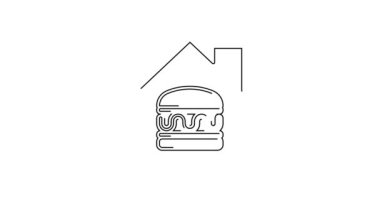 Siyah hat online sipariş ve fast food dağıtım ikonu beyaz arka planda izole edildi. 4K Video hareketli grafik canlandırması.