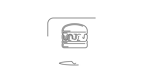 Schwarze Linie Online Bestellung Und Burger Lieferung Symbol Isoliert Auf — Stockvideo