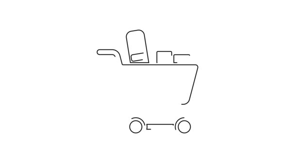 黑线购物车和食物图标隔离在白色背景 食品店 4K视频运动图形动画 — 图库视频影像