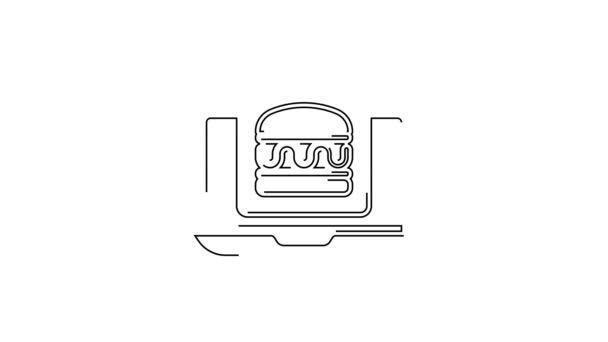 Black Line Online Ordering Burger Delivery Icon Isolated White Background — Stock Video