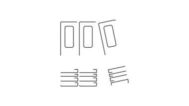 Beyaz arkaplanda siyah çizgi ofis dosyaları ve belge simgesi izole edildi. Ofis dosyaları. Dosya arşivleme işareti. 4K Video hareketli grafik canlandırması.