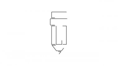 Beyaz arkaplanda silgi simgesine sahip siyah çizgi kalem. Çizim ve eğitim araçları. Okul sembolü. 4K Video hareketli grafik canlandırması.