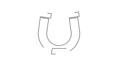 Beyaz arka planda siyah çizgi at nalı simgesi izole edildi. 4K Video hareketli grafik canlandırması.