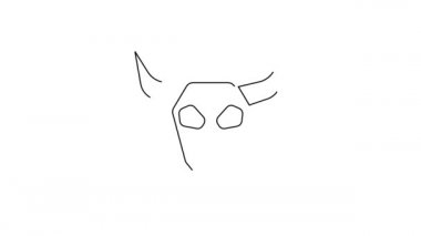 Beyaz arka planda siyah çizgili Bufalo kafatası ikonu var. 4K Video hareketli grafik canlandırması.