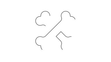 Siyah çizgi, beyaz arka planda izole edilmiş insan kemikleri ikonu. 4K Video hareketli grafik canlandırması.