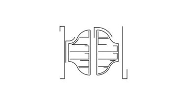 Siyah çizgi Beyaz arka planda izole edilmiş eski batı salıncak salonu ikonu. 4K Video hareketli grafik canlandırması.