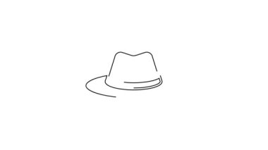 Siyah çizgi batı kovboy şapkası ikonu beyaz arka planda izole edilmiş. 4K Video hareketli grafik canlandırması.