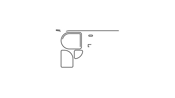 ブラックライン白い背景に分離されたリボルバー銃アイコン 4Kビデオモーショングラフィックアニメーション — ストック動画