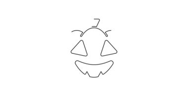 Beyaz arkaplanda siyah çizgi balkabağı simgesi izole edildi. Mutlu Cadılar Bayramı Partisi. 4K Video hareketli grafik canlandırması.