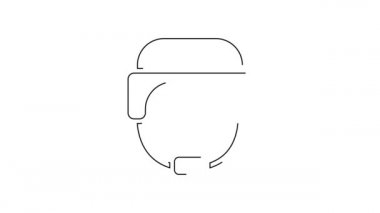 Siyah çizgi askeri miğfer ikonu beyaz arka planda izole edildi. Ordu şapkasının savunma ve koruma sembolü. Koruyucu şapka. 4K Video hareketli grafik canlandırması.