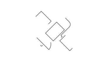 Beyaz arkaplanda siyah çizgi uydu simgesi izole edildi. 4K Video hareketli grafik canlandırması.