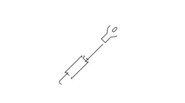 Siyah çizgi ortaçağ mızrak simgesi beyaz arkaplanda izole edilmiş. Ortaçağ silahı. 4K Video hareketli grafik canlandırması.