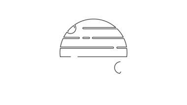 Siyah çizgi gezegen simgesi beyaz arkaplanda izole edildi. 4K Video hareketli grafik canlandırması.