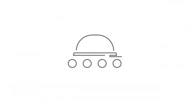 Siyah çizgi UFO uçan uzay gemisi simgesi beyaz arkaplanda izole edildi. Uçan daire. Uzaylı uzay gemisi. Gelecekteki bilinmeyen uçan nesne. 4K Video hareketli grafik canlandırması.