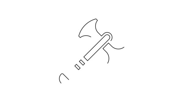 黑线战斧图标孤立在白色背景 刽子手斧 中世纪的武器4K视频运动图形动画 — 图库视频影像