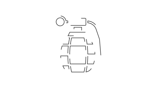 Linha Preta Ícone Granada Mão Isolado Fundo Branco Explosão Bombas — Vídeo de Stock