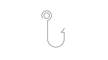 Siyah çizgili olta kancası simgesi beyaz arkaplanda izole edildi. Balık oltası. 4K Video hareketli grafik canlandırması.