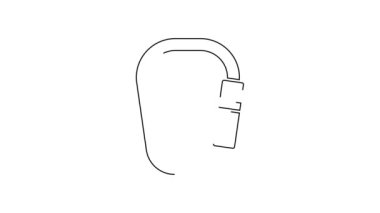 Siyah çizgi karabina simgesi beyaz arkaplanda izole edildi. Olağanüstü bir spor. Spor malzemeleri. 4K Video hareketli grafik canlandırması.