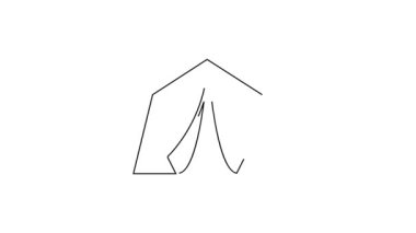 Siyah çizgi turist çadırı simgesi beyaz arka planda izole edildi. Kamp sembolü. 4K Video hareketli grafik canlandırması.