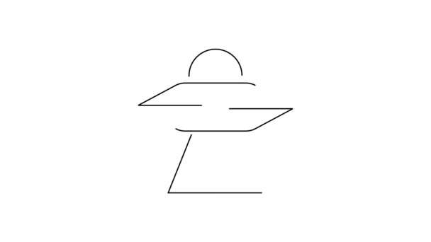 Zwarte Lijn Ufo Vliegend Ruimteschip Icoon Geïsoleerd Witte Achtergrond Vliegende — Stockvideo