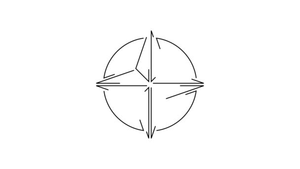 Schwarze Linie Windrose Symbol Isoliert Auf Weißem Hintergrund Kompass Symbol — Stockvideo
