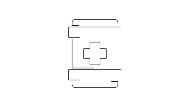 Black Line First Aid Kit Icon Isolated White Background Medical — Stock Video