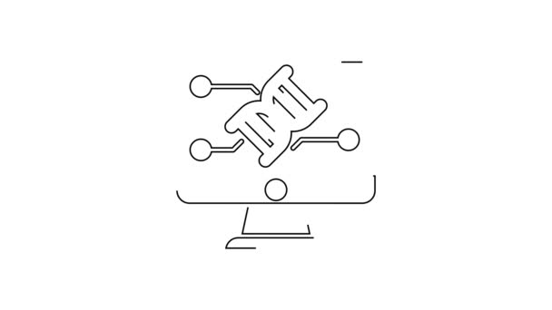 Zwarte Lijn Genetische Modificatie Monitor Pictogram Geïsoleerd Witte Achtergrond Dna — Stockvideo