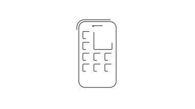 Siyah çizgi Mobil Uygulamalar simgesi beyaz arkaplanda izole edildi. Ekran simgeli akıllı telefon, uygulamalar. Cep telefonu ekranı görünüyor. 4K Video hareketli grafik canlandırması.