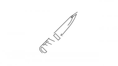 Beyaz arka planda siyah çizgili askeri bıçak ikonu var. 4K Video hareketli grafik canlandırması.