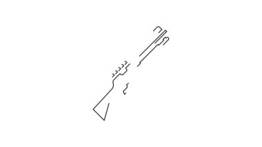 Beyaz arka planda siyah çizgi av silahı simgesi izole edildi. Av tüfeği. 4K Video hareketli grafik canlandırması.