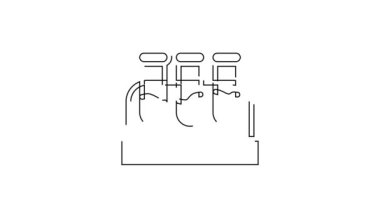 Siyah çizgi test tüpü ya da beyaz arka planda kan ikonu olan matara. Laboratuvar, kimyasal, bilimsel cam levha. 4K Video hareketli grafik canlandırması.