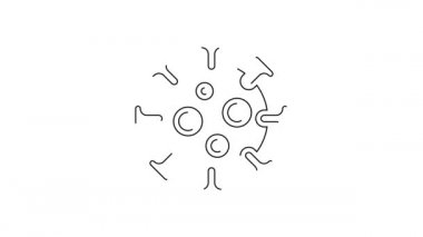 Siyah çizgi Virüs simgesi beyaz arkaplanda izole edildi. Corona virüsü 2019-nCoV. Bakteri ve mikroplar, hücre kanseri, mikrop, mantar. 4K Video hareketli grafik canlandırması.