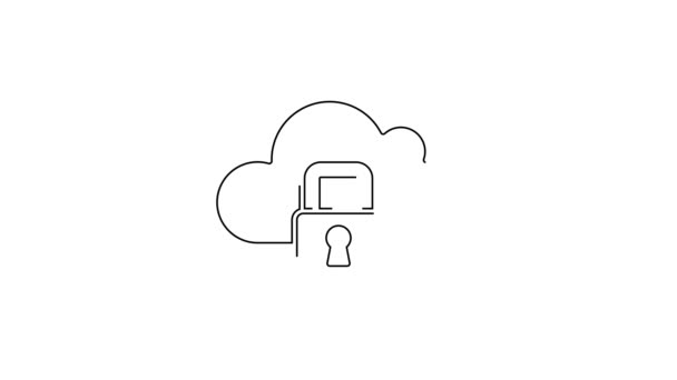 Svart Linje Cloud Computing Lock Ikon Isolerad Vit Bakgrund Säkerhet — Stockvideo