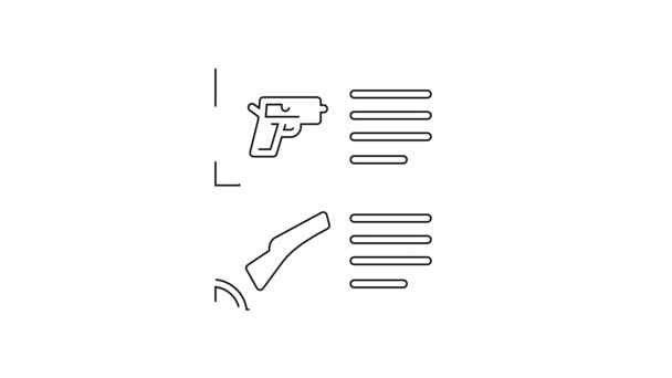 黑线武器目录图标孤立在白色背景 警察或军队的手枪 小火器 4K视频运动图形动画 — 图库视频影像