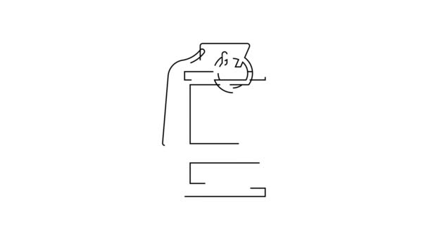 黑线手烟手榴弹图标孤立在白色背景 炸弹爆炸 4K视频运动图形动画 — 图库视频影像