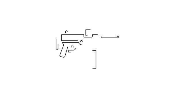 Svart Linje Submachine Gun Fett Pistol Ikon Isolerad Vit Bakgrund — Stockvideo