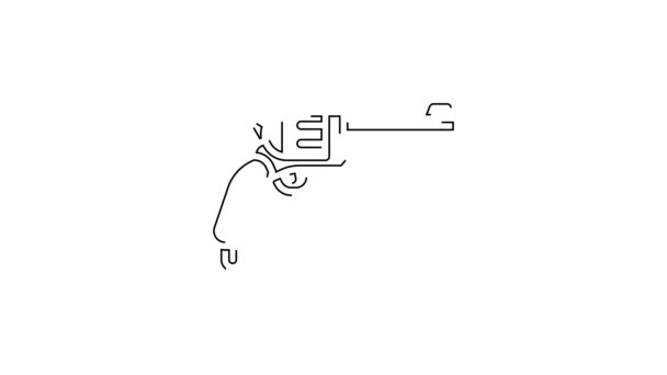 Ligne Noire Icône Revolver Pistolet Isolé Sur Fond Blanc Animation — Video