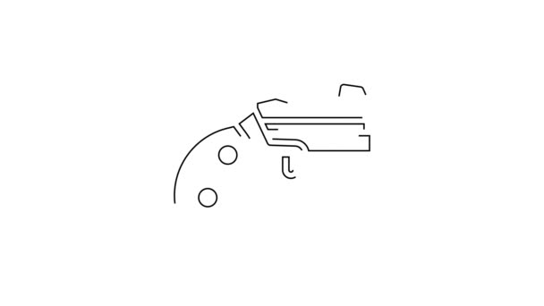 Zwarte Lijn Klein Pistool Revolver Pictogram Geïsoleerd Witte Achtergrond Zakpistool — Stockvideo